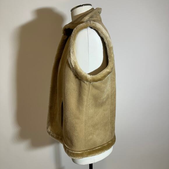 Valerie Stevens Faux Suede Faux Fur Vest Womens Size Medium M Embossed Paisley - Picture 5 of 10